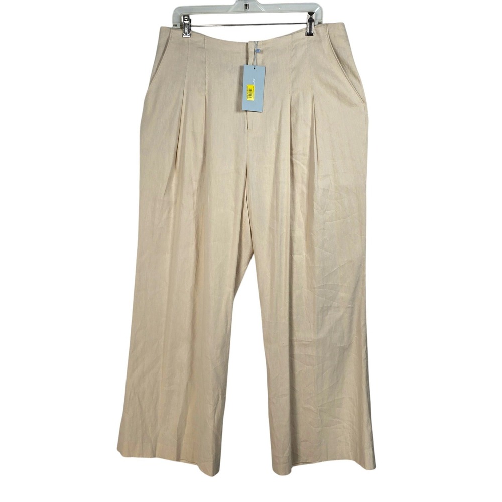 Antonio Melani Beige Linen Blend Wide Leg Pleated Trousers Pants Womens 14 NWT